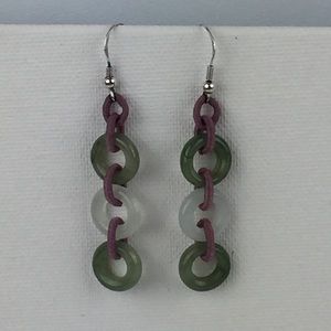 Sterling Silver Triple Jade Ring dangling Earrings